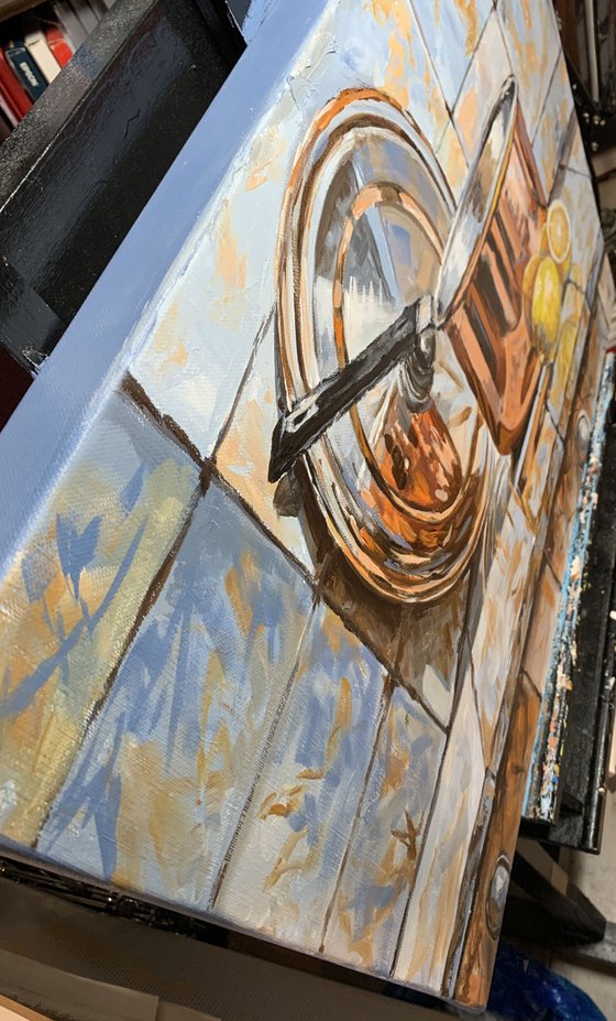 Simple joy. Copper pot and lemons.