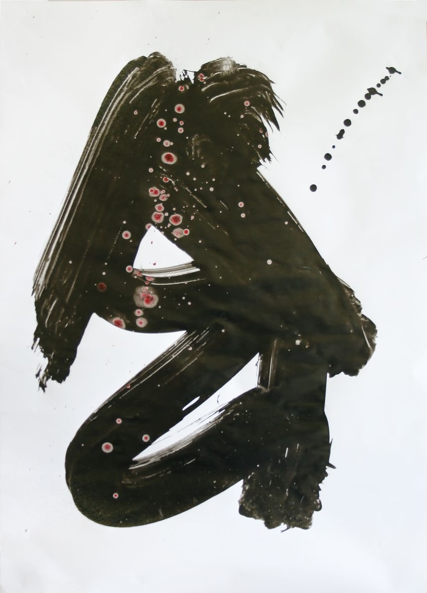 Expressive Abstract Ink Drawing By Salana Art / Svetlana Samovarova, 18 X 25", Black & Red I, Original Artwork