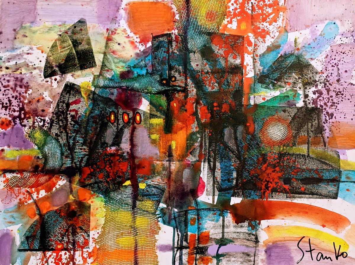 Abstract Acrylic Painting By Stanislav Bojankov, 31 X 24", Improvisation-I, Original Artwork