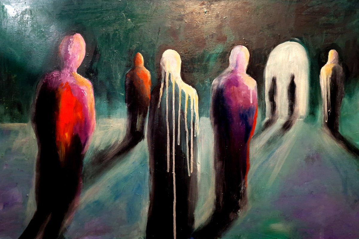 Abstract Portrait Oil Painting By Leezee Lee ( Georgiana L. Nicolae), 36 X 24", This Way, Original Artwork