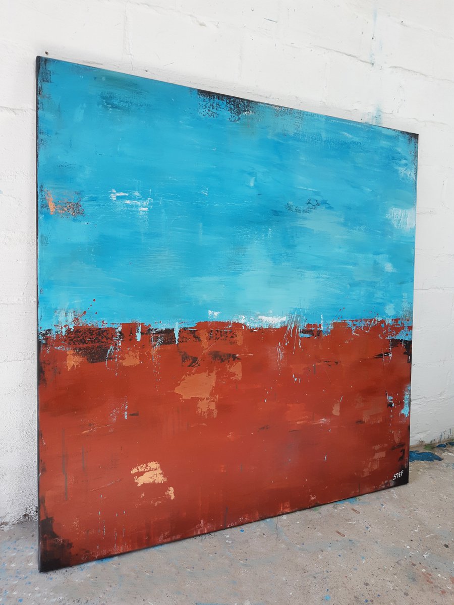 Abstract Acrylic Painting By Stefanie Rogge, 39 X 39", Turquoise In Bronze #3, Original Artwork