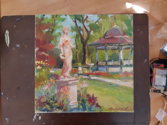 Public gardens, August, plein air - original, one of a kind, oil on canvas impressionistic style painting