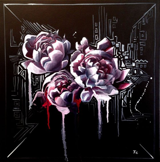 Irrational composition with peony ( ready to hang)