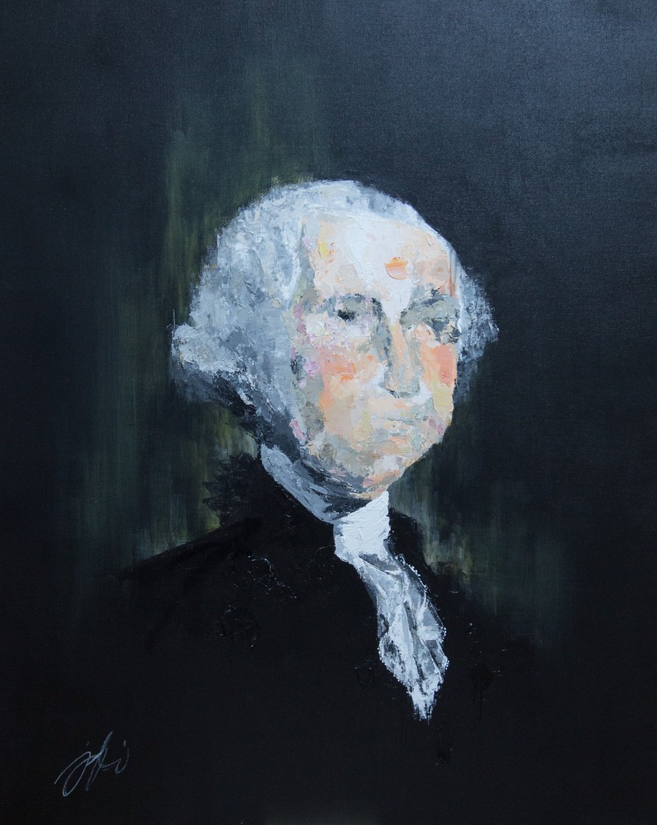 Abstract Portrait Oil Painting By Tomoya Nakano, 34 X 41", George Washington, Original Artwork