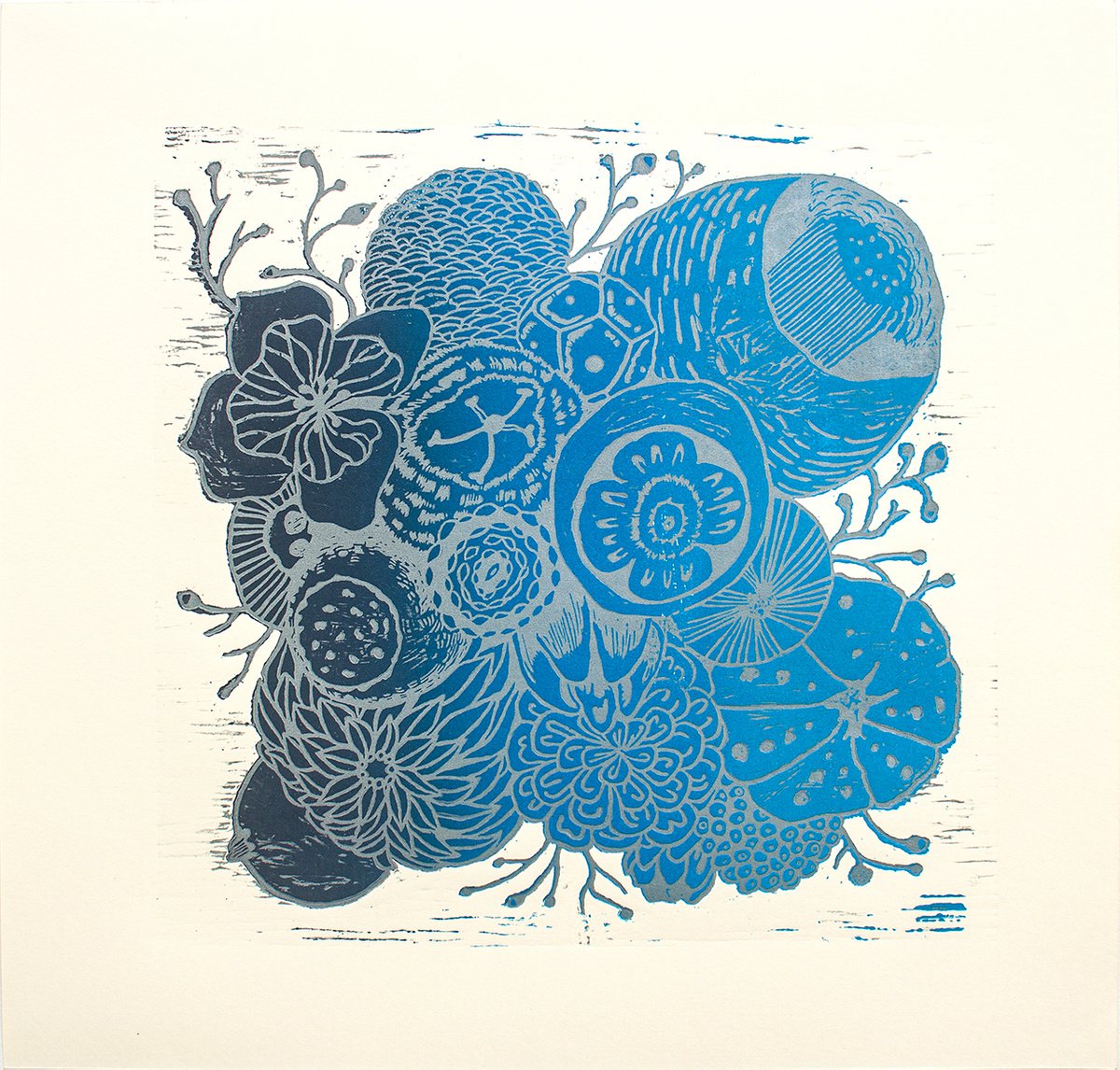 Botanical Limited Edition Print By Rung Tsu Chang, 15 X 16", Fleurir - Bleu, Original Artwork