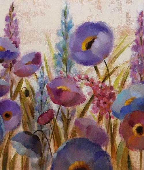 Blue and Purple flowers by Silvia  Vassileva