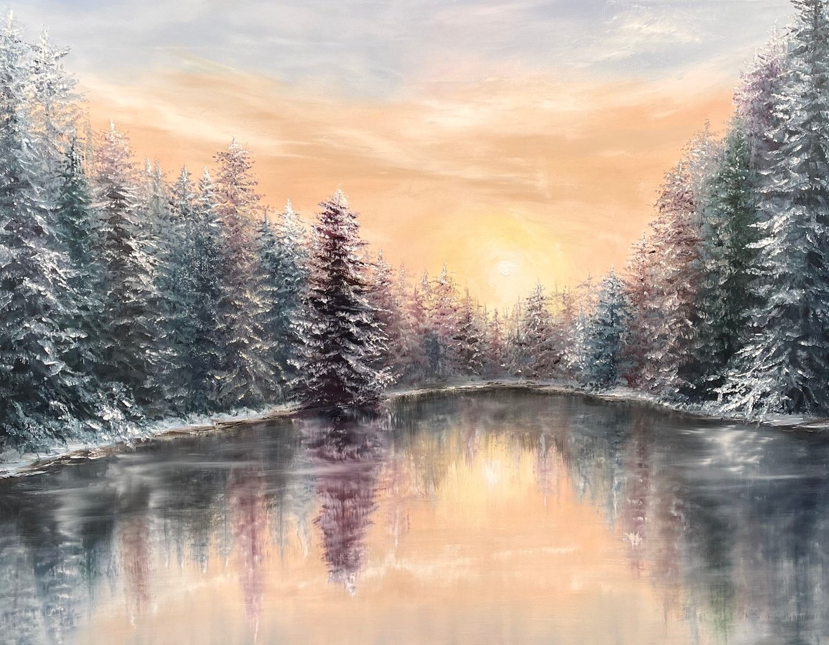 Impressionistic Landscape Oil Painting By Tanja Frost, 35 X 28", Crystal Whispers, Original Artwork