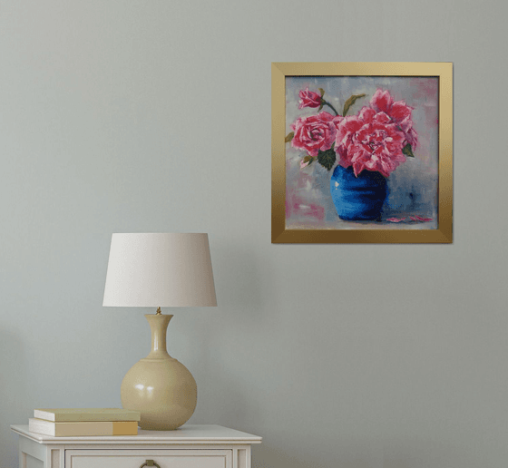 Roses in Blue Vase