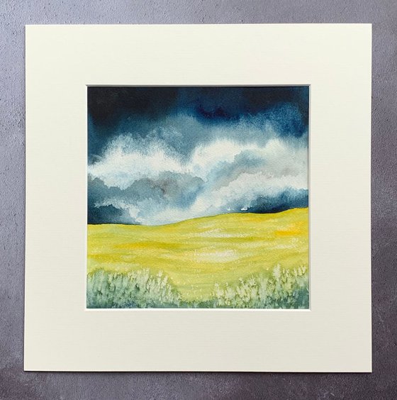 Stormy Yellow Fields - mounted ready to frame