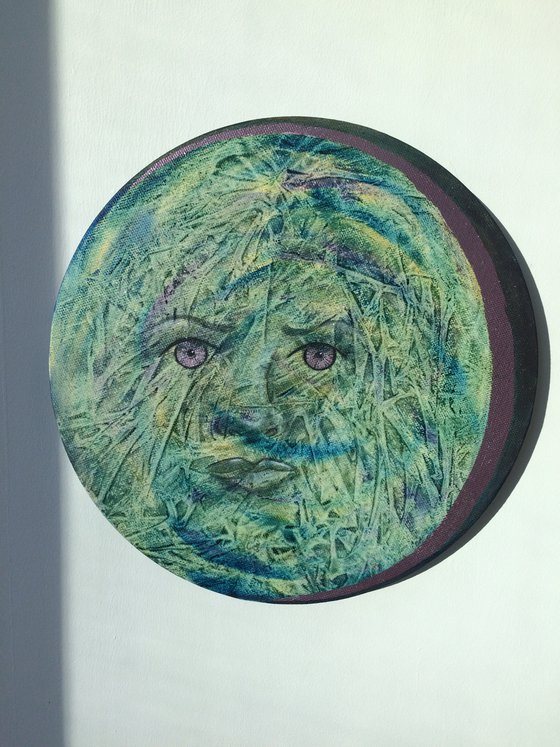 Full moon - Mixed media round painting