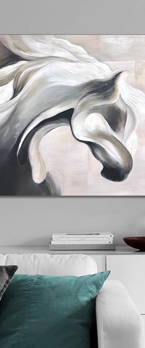 Grey and beige Abstract Textured Horse by Julia Shilo