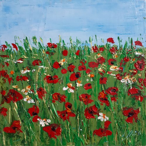 Poppies field... 5x5"/  ORIGINAL OIL PAINTING by Salana Art Gallery