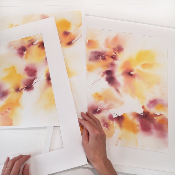 Yellow flowers painting, diptych "Sunlight"