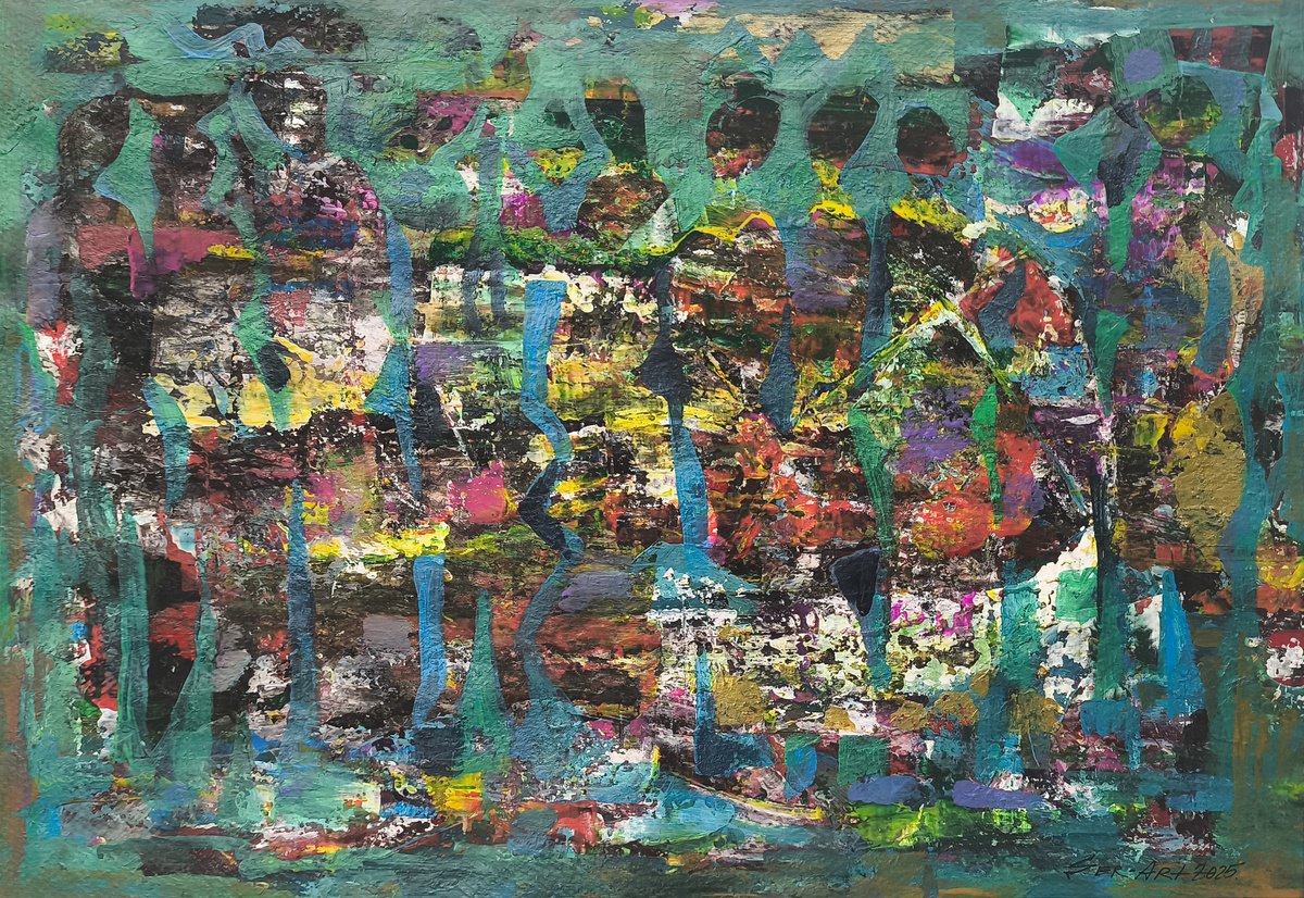 Abstract Portrait Oil Painting By Seyran Gasparian, 15 X 11", Festival Of Round Dance, Original Artwork