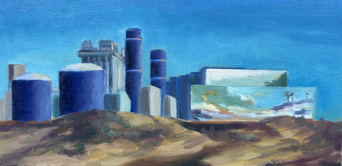 Impressionistic Cityscapes Oil Painting By Grace Diehl, 12 X 6, Huntington Beach Mural, Original Artwork