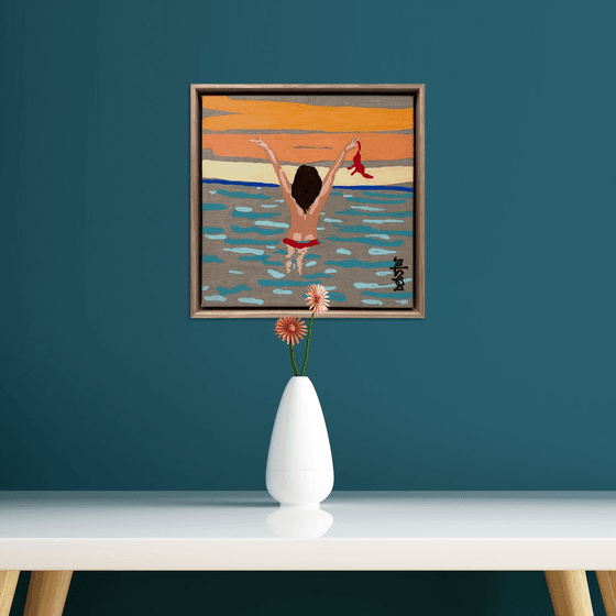 Lady in Red - Morning Dip 33.5cm x 33.5cm