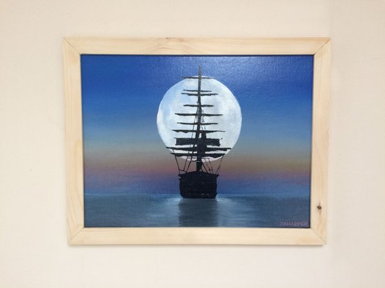Sailing ship and moon