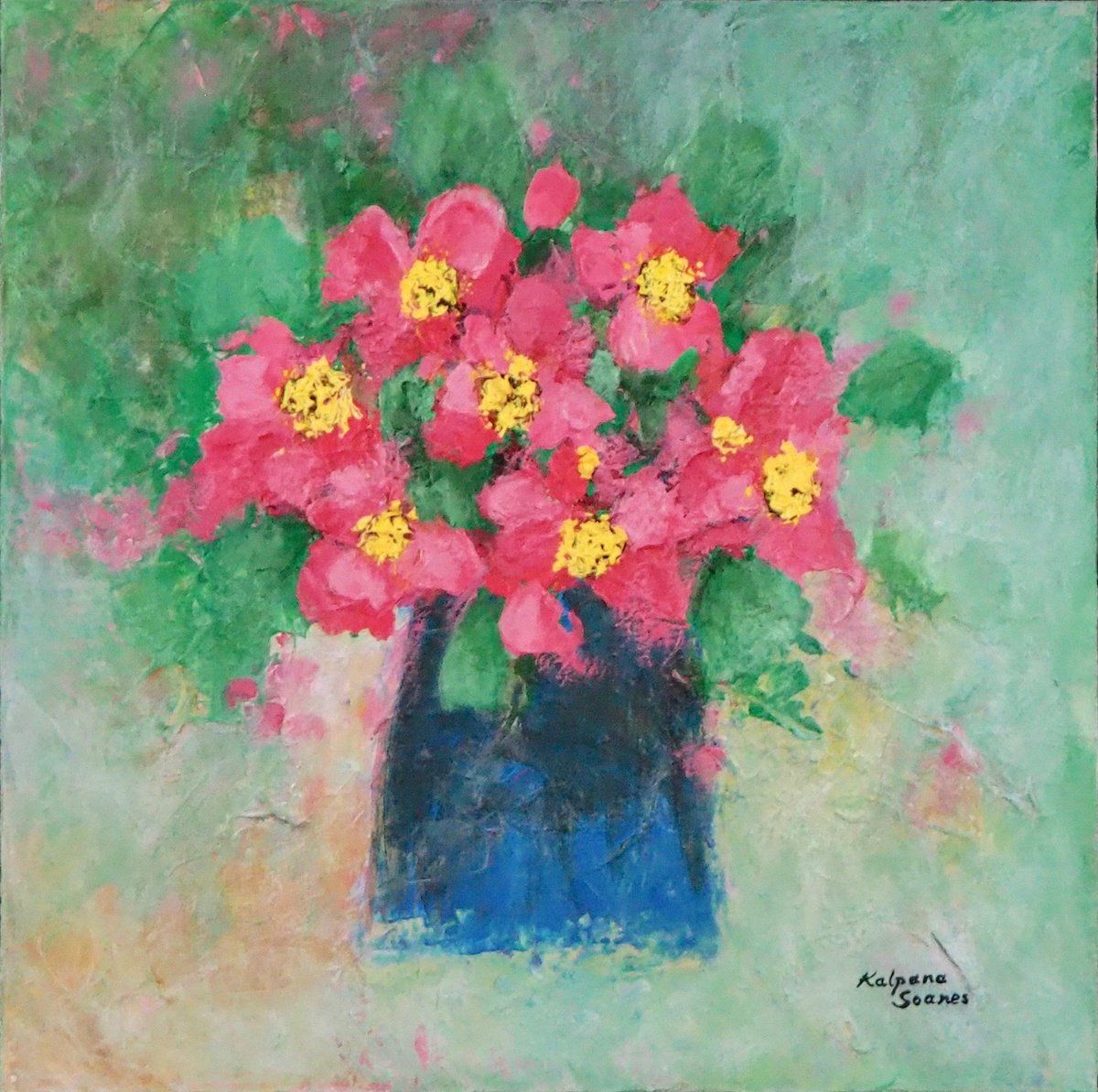 Impressionistic Botanical Painting By Kalpana Soanes, 16 X 16", Breath Of Spring, Original Artwork