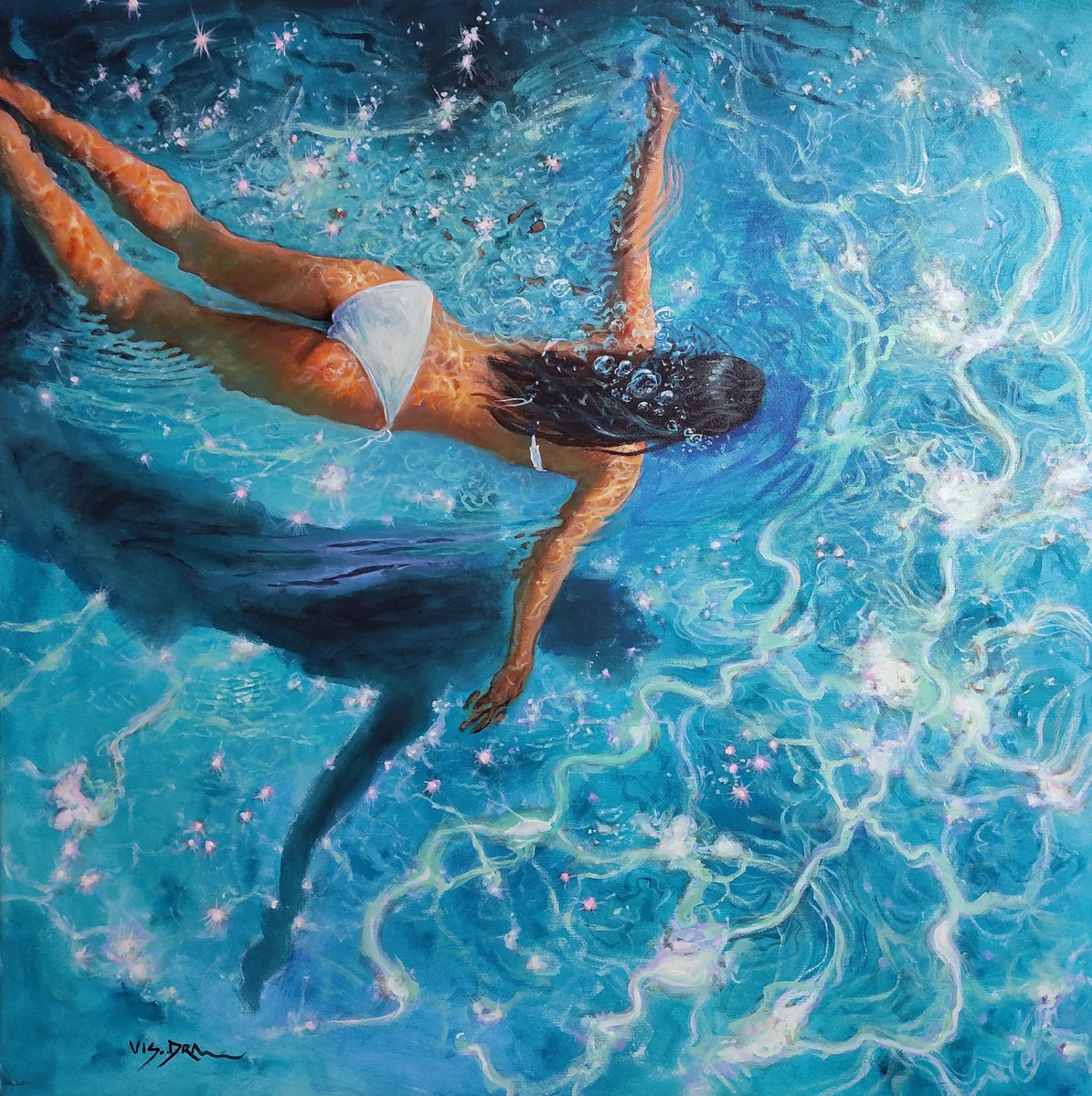 Girl swimming60(32x32 in) by Vishalandra Dakur