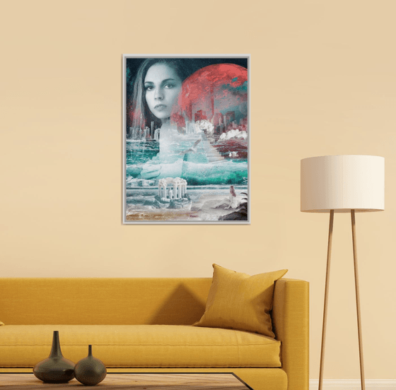 THE SEA GODDESS | Digital Painting printed on Alu-Dibond with white wood frame | Unique Artwork | 2019 | Simone Morana Cyla | 64 x 85 cm | Art Gallery Quality |