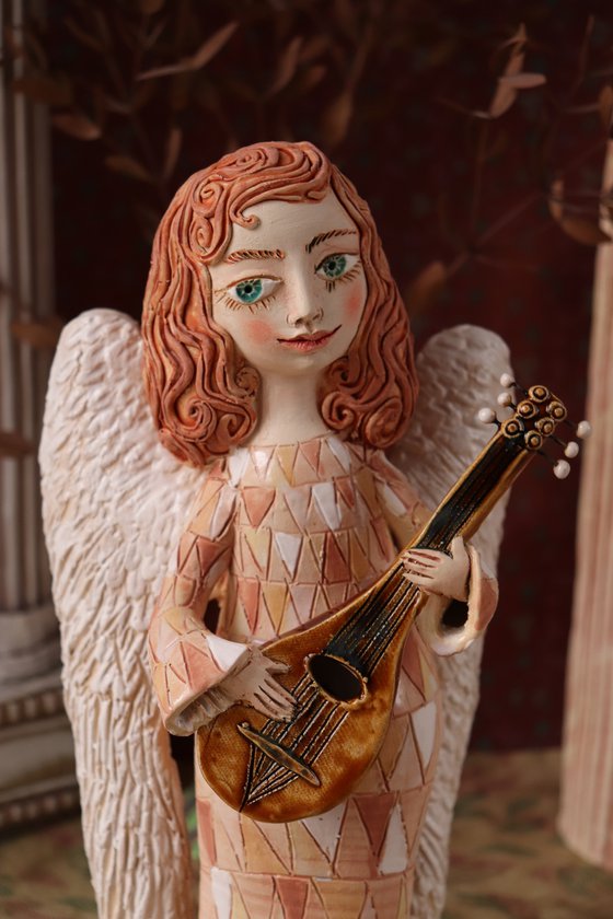 Angels song. Angel with mandoline. OOAK Sculpture