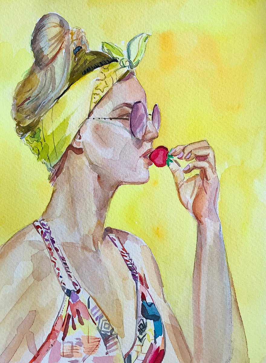 Girl with a strawberry by Olesia Lishaeva