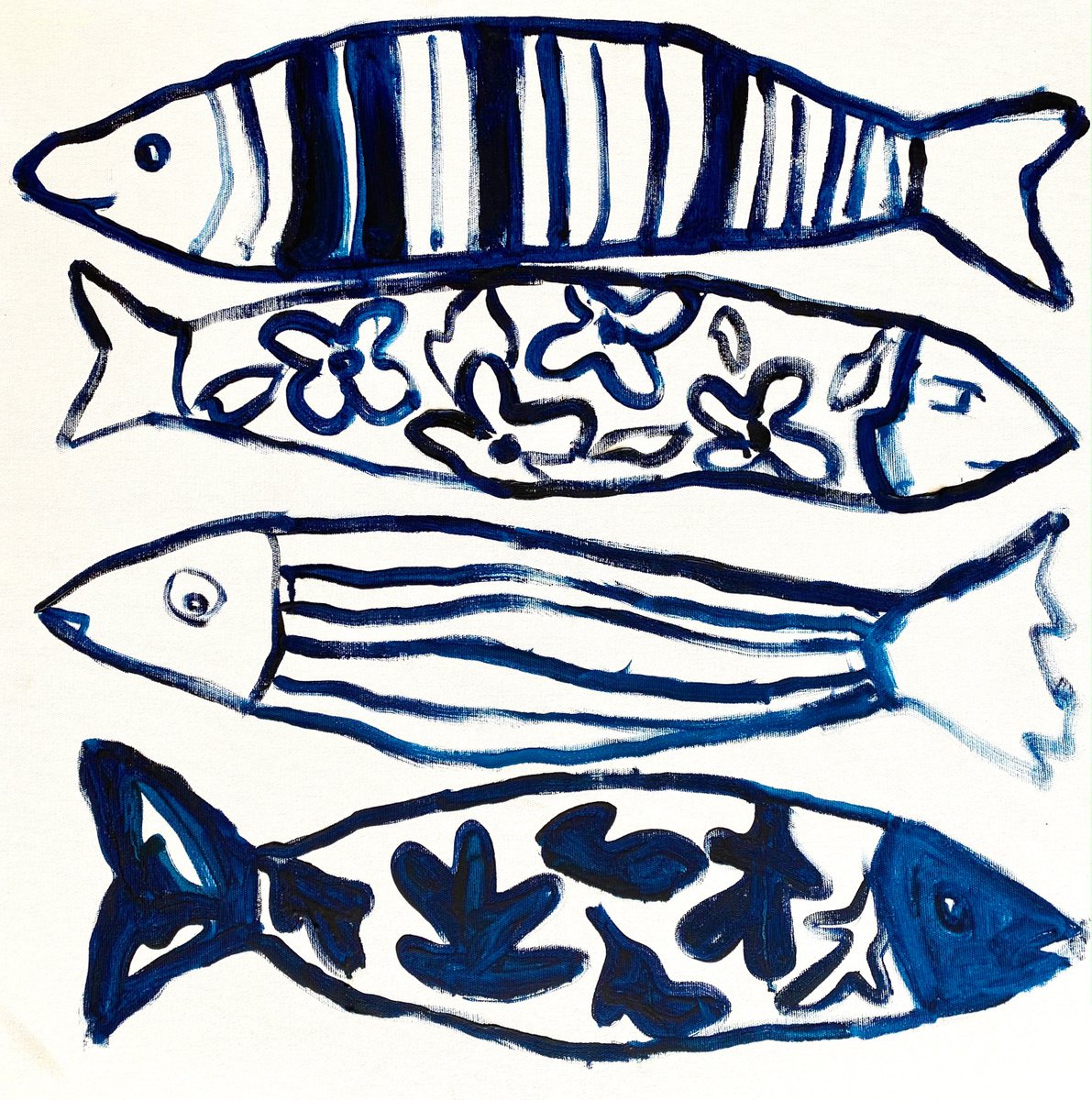Fishing time - fish painting, fishing art, blue fish, by Ksenia Kozhakhanova