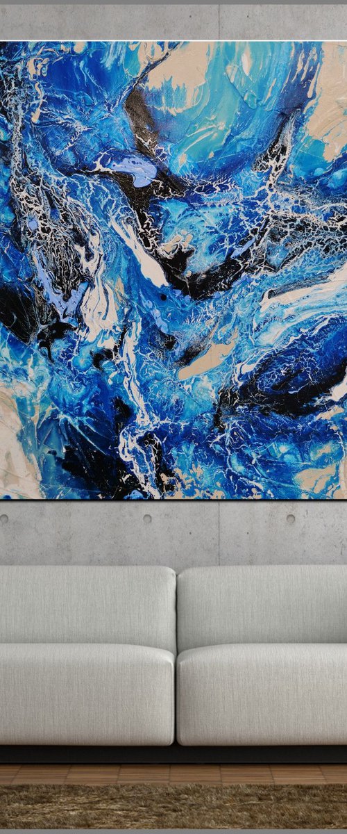 Oceanic Currents 140cm x 180cm Blue Cream Abstract Art by Franko