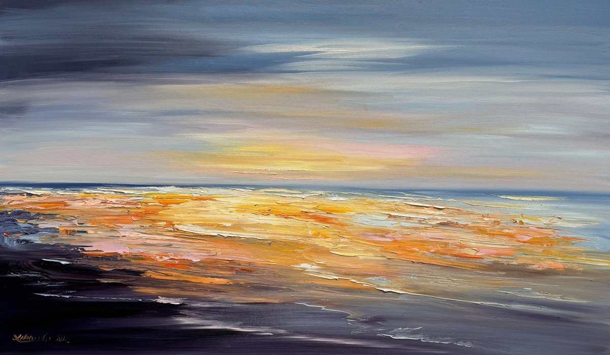 Impressionistic Landscape Oil Painting By Liliana Gigovic, 60 X 36", A Brand New Day No 89, Original Artwork