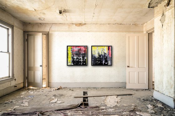 "We Mean It" - Save As A Series - Original PMS Abstract Diptych Acrylic Paintings On Plexiglass, Framed - 52" x 26"