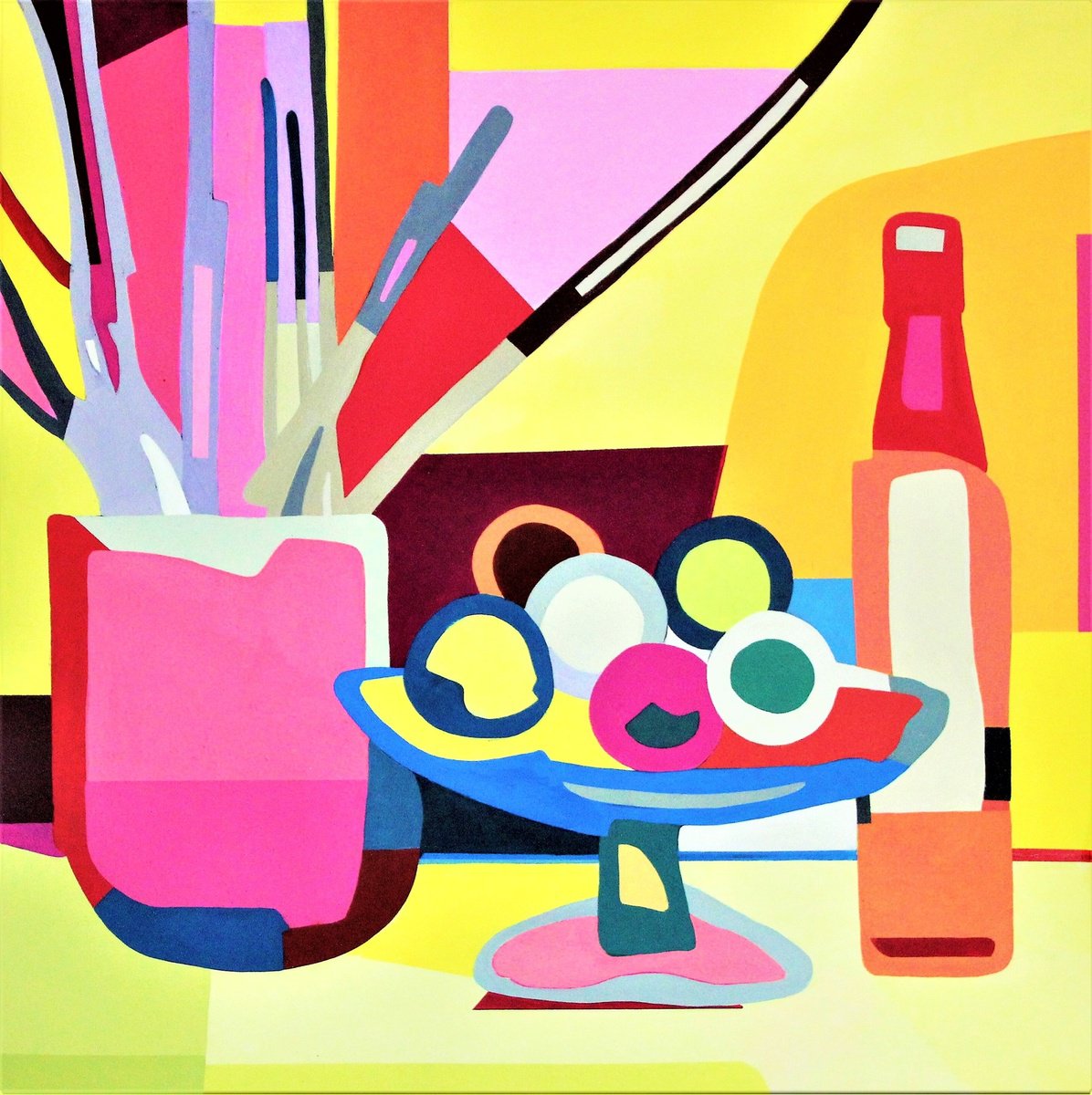 Impressionistic Still Life Acrylic Painting By Vast Swamp, 15 X 15", Pasta, Original Artwork