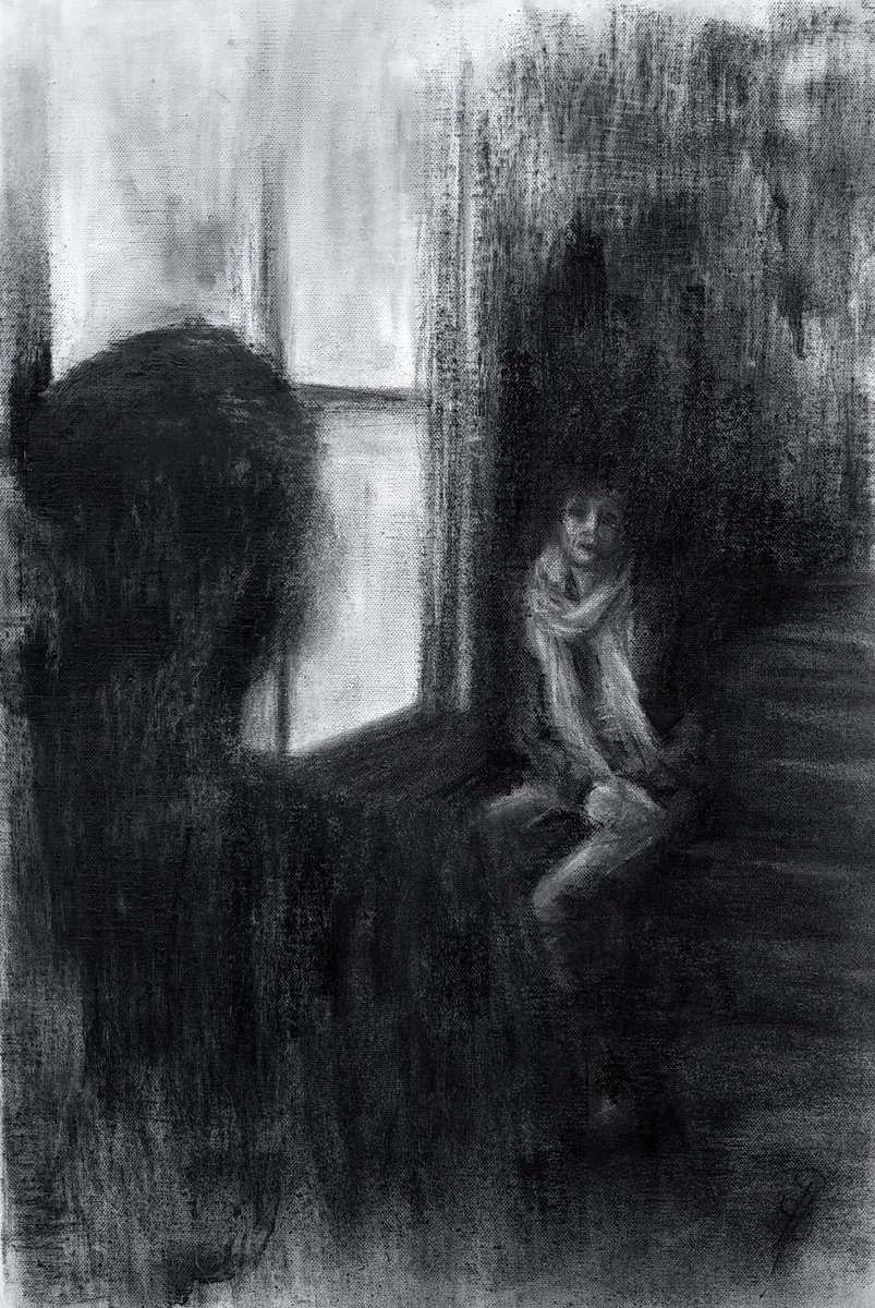 Expressive Portrait Charcoal Drawing By Sbboursot, 15 X 22", The Meet 5, Original Artwork