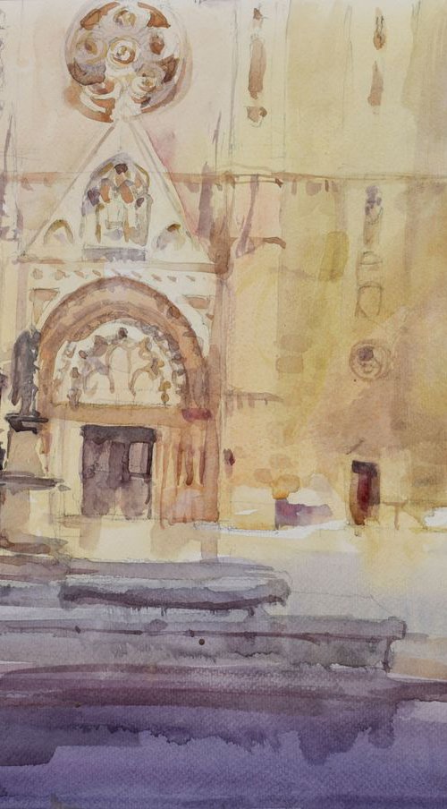 the cathedral gate at dawn by Goran Žigolić Watercolors