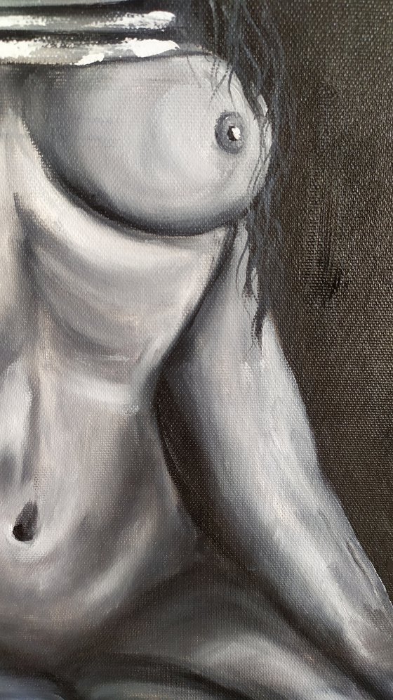 Desire, black and white erotic nude girl oil painting, gift art, bedroom painting