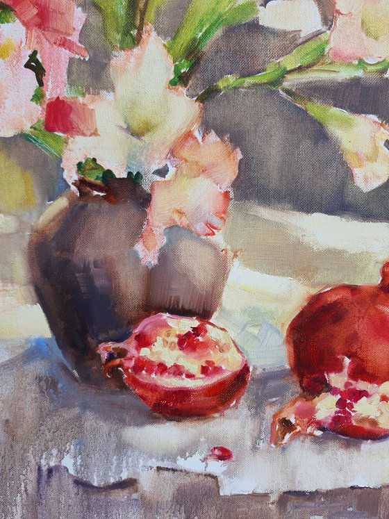 Pomegranate and Gladiolus. Pink tenderness