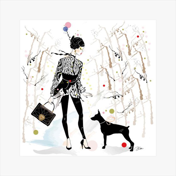 Geraldine and her Dog - Dog Art - Fashion - Dog Sitter