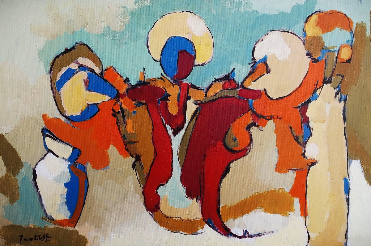 Abstract Oil Painting By Artyom Basenci, 24 X 16, Abstract - Figures (60X40Cm, Oil Painting, Ready To Hang), Original Artwork
