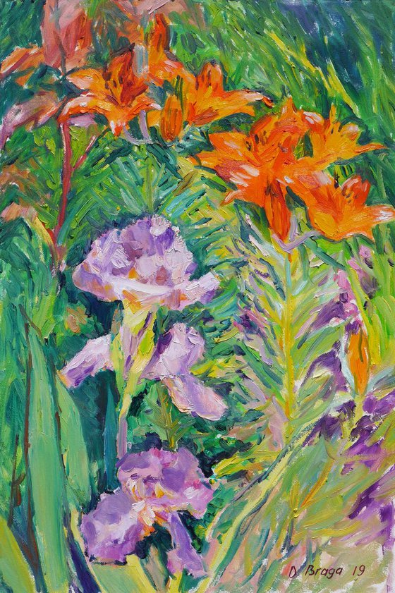 Lilies, irises (plein air) original painting