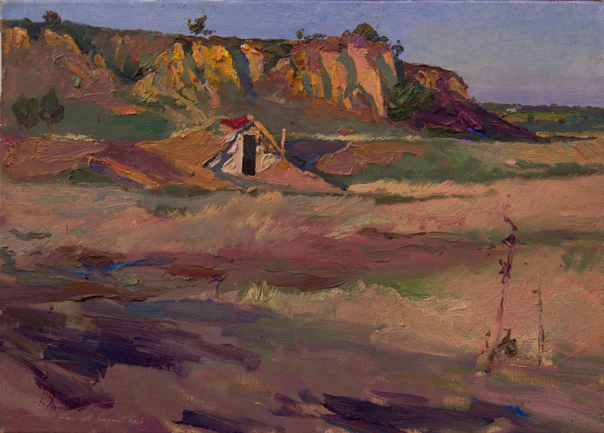 Expressive Landscape Oil Painting By Sergey Kostov, 28 X 20", Summer Evening, Original Artwork