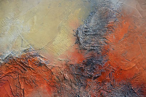 Red Mountains, 30" x 60" x 1.5"  (76 cm x 152 cm x 3.8 cm) - large red abstract landscape
