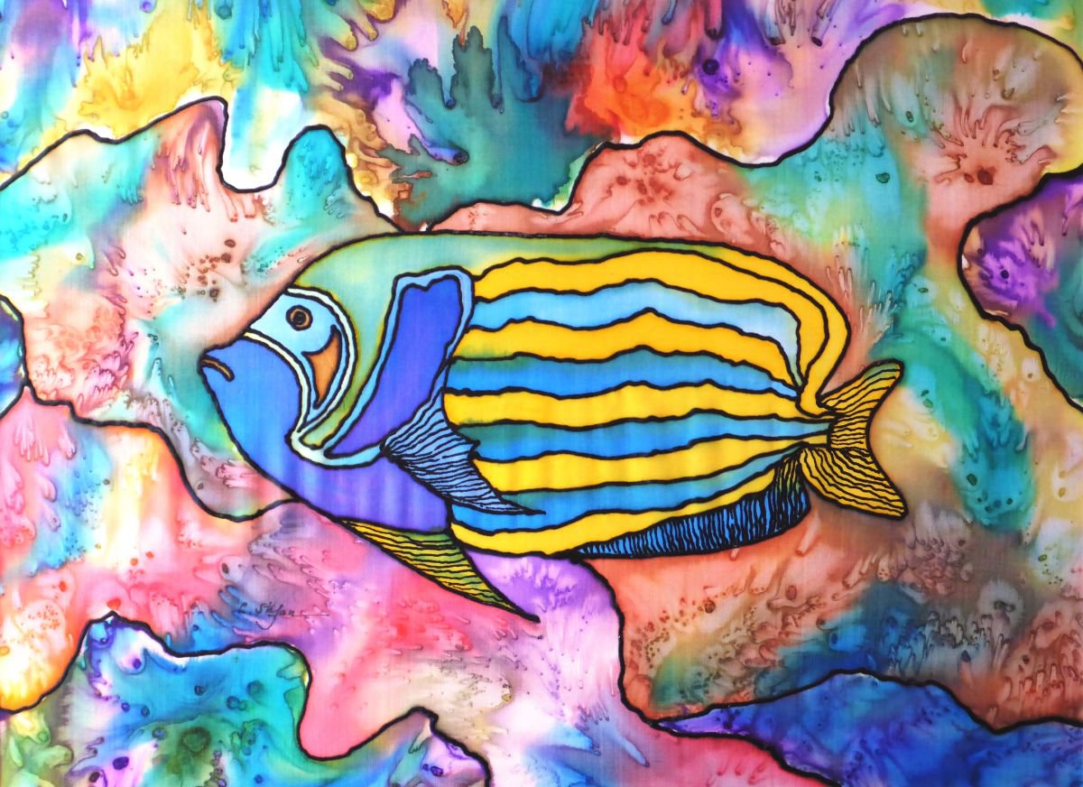 Tropical Fish (Painting on Silk) by Cristina Stefan