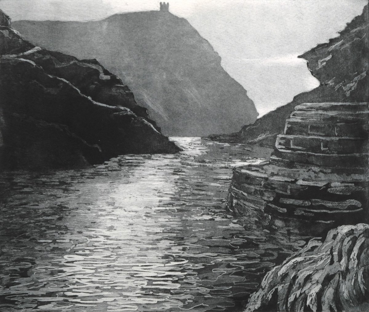 Impressionistic Landscape Etchings & Engravings By Peg Morris, 17 X 15", Boscastle Harbour, Original Artwork