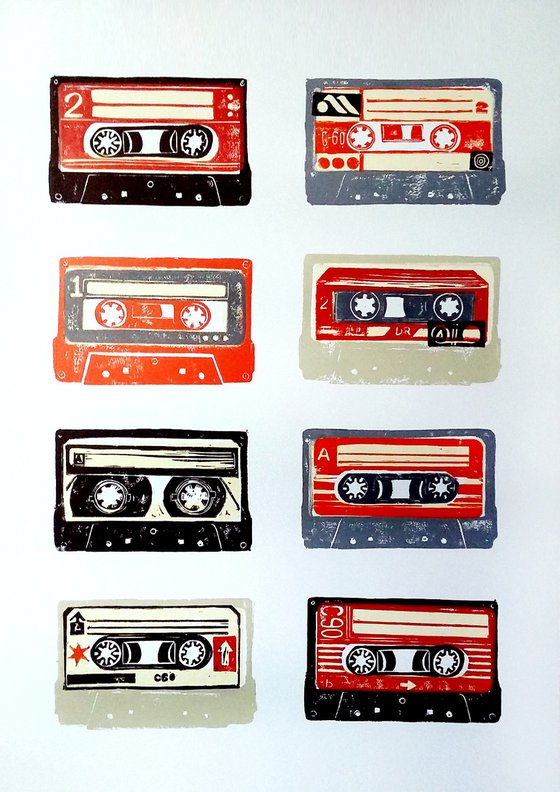 Linocut cassette tapes #59