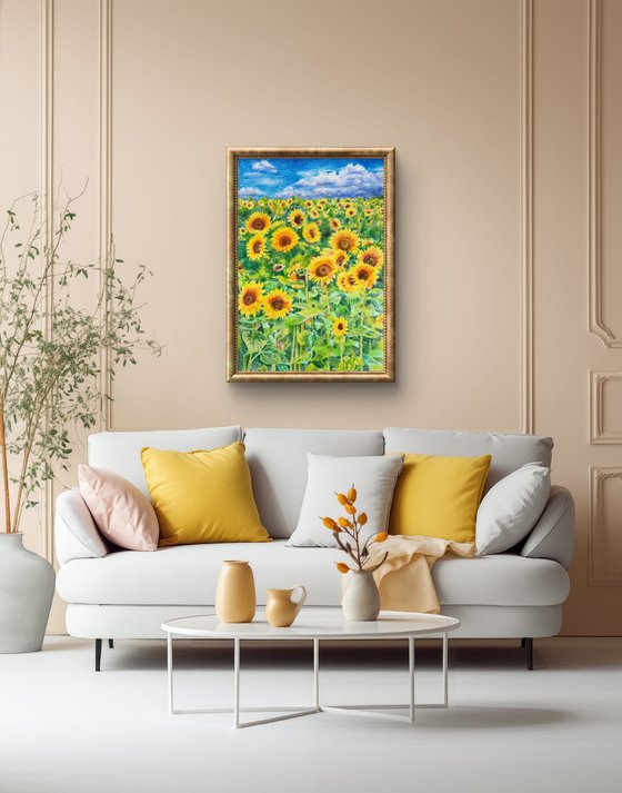 Sunflower field under a summer sky