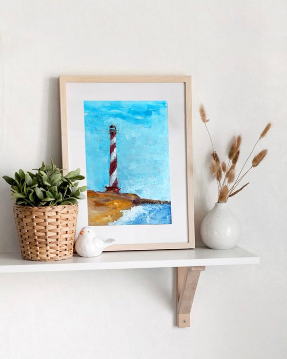 Cape Hatteras Lighthouse Painting Original Art Seascape Artwork Coastal Wall Art