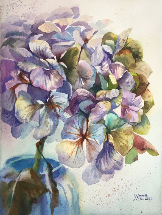 Hydrangea Bouquet. Spring flowers painting