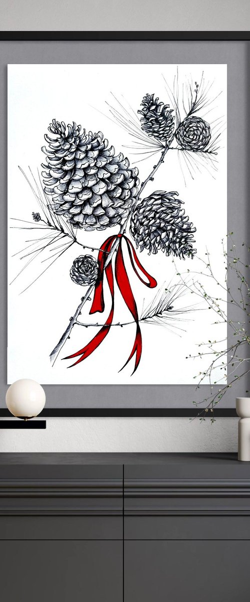 FESTIVE PINECONE BRANCH by Maria Tuzhilkina