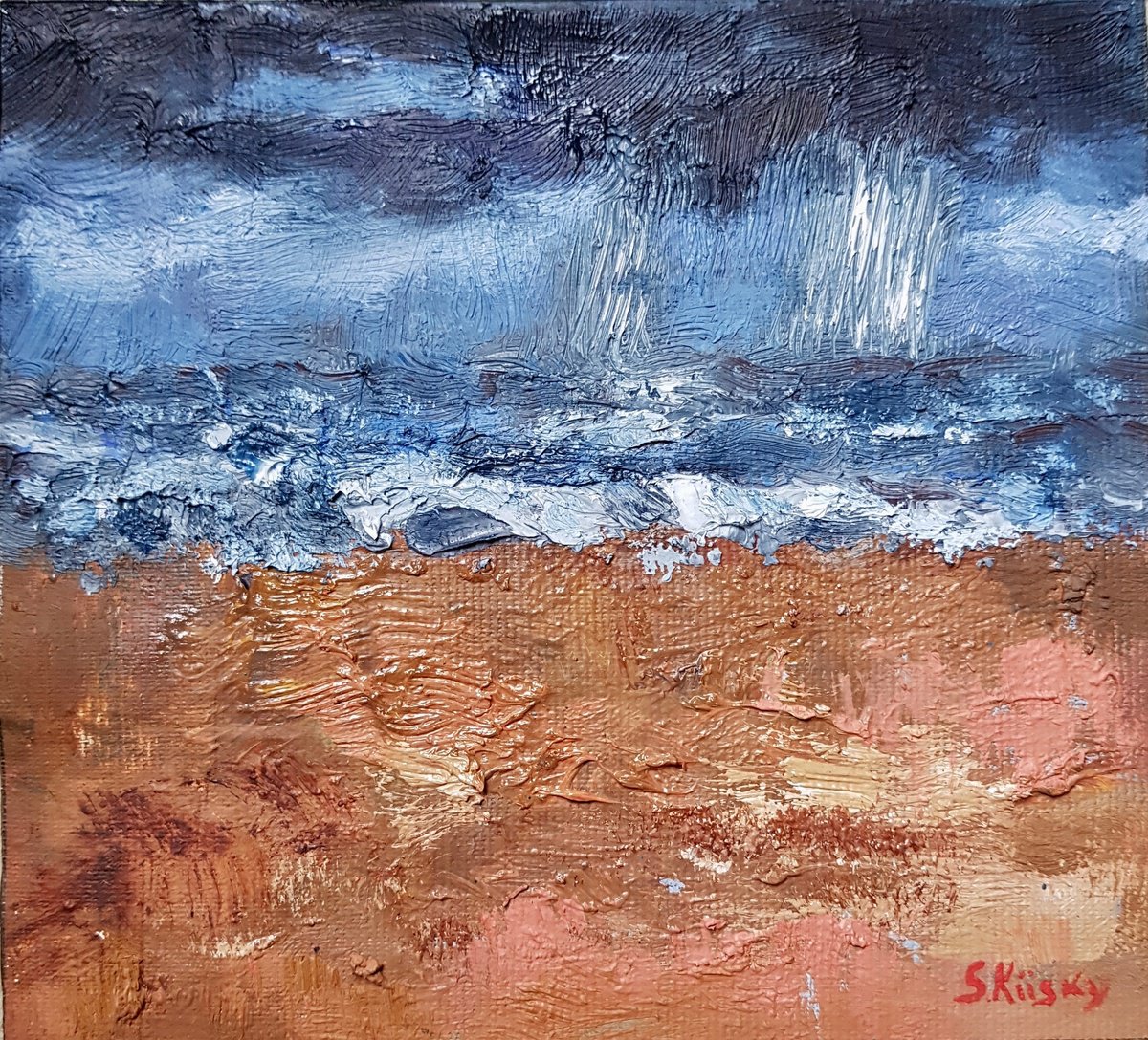 Expressive Landscape Oil Painting By Svetlana Grishkovec-Kiisky, 6 X 6", Storm, Original Artwork