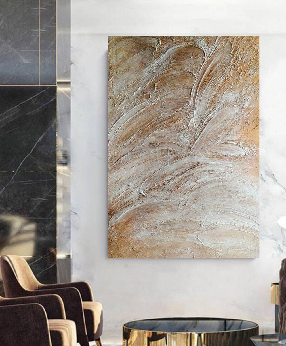 Golden drops 70x100cm Abstract Textured Painting by Alexandra Petropoulou