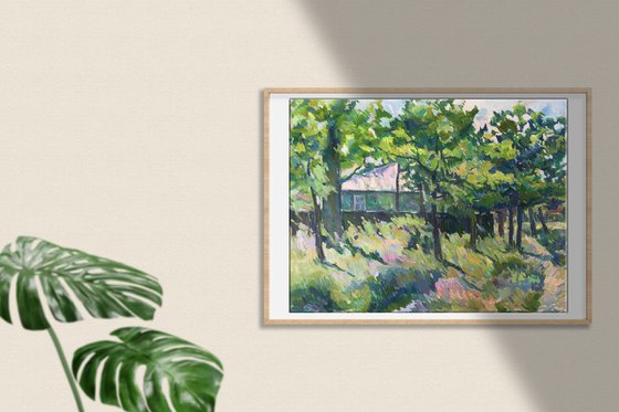 Forest landscape with a house